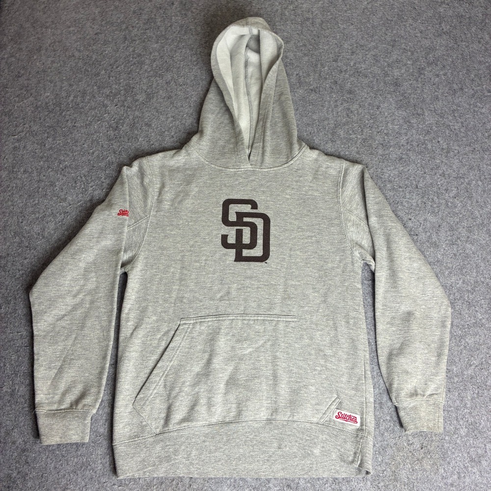 Stitches San Diego Padres MLB Hoodie Heather Grey SD Logo Pullover Womens Large